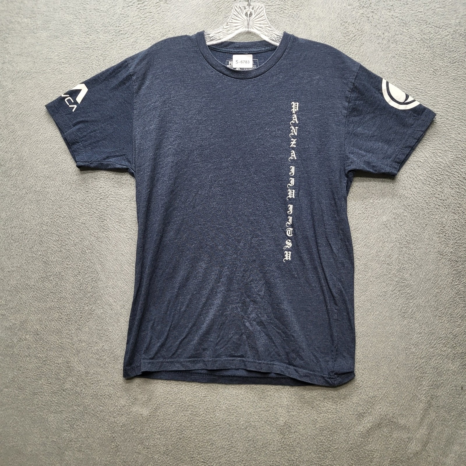Rvca Men Shirt S Navy Blue Panza Jiu-Jitsu Activewear Logo Short Sleeve